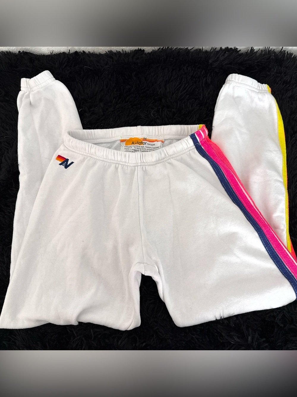 Aviator Nation White Terry Shorts with Pink & Navy Side Stripes